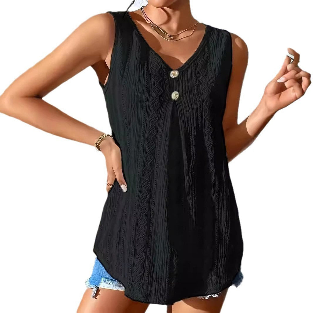 Women's Elegant Long-Sleeve Blouse with Textured Surface and Button Detail