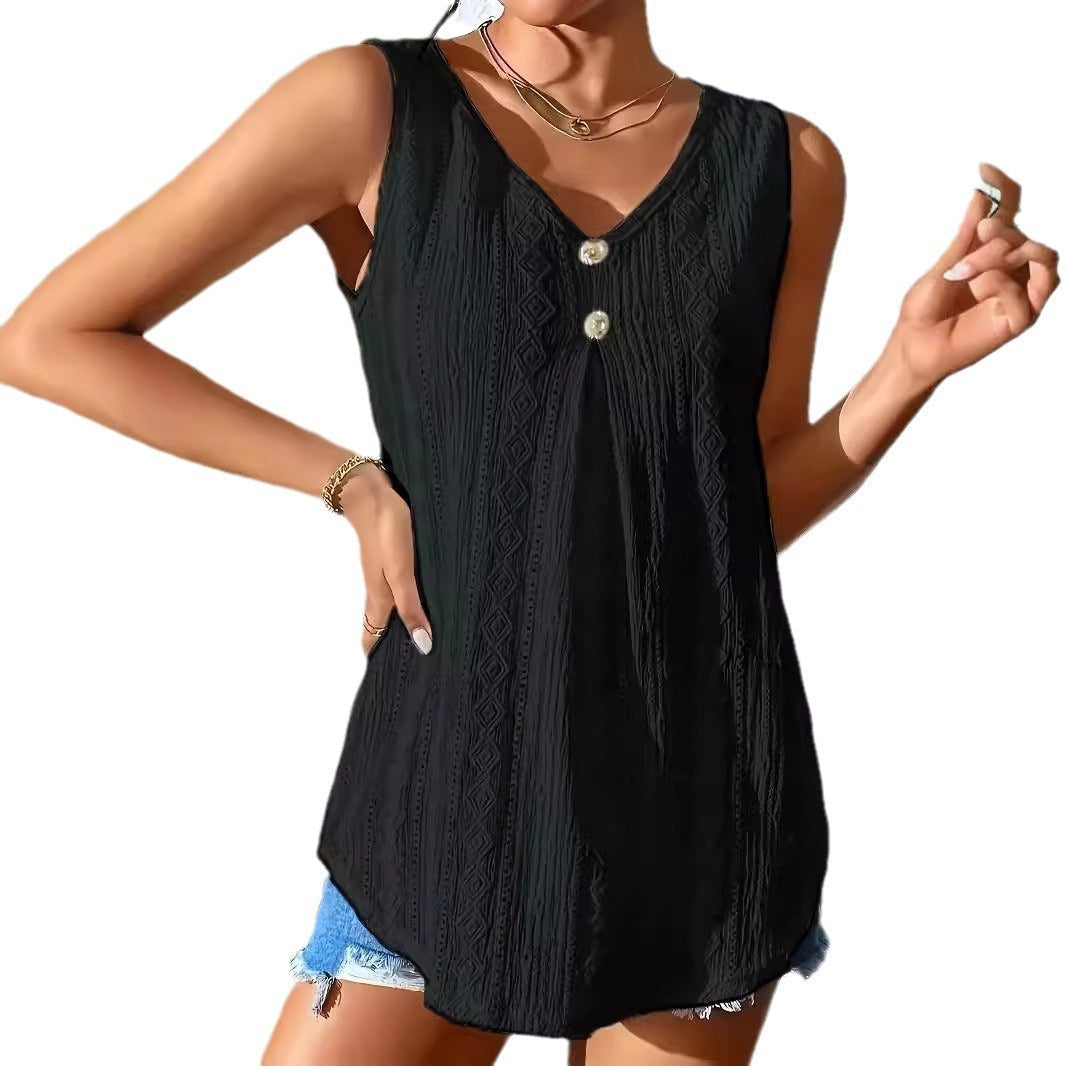 Women's Elegant Long-Sleeve Blouse with Textured Surface and Button Detail