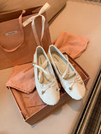 Women's Ballet Flats with Fine Straps and Bow Detail