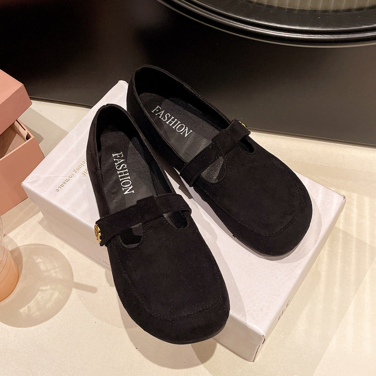 Women's Ballet Flats with Elegant Buckle and Soft Suede
