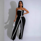 Women's Jumpsuit with Elegant Bustier Bodice and Contrasting Hem Accents