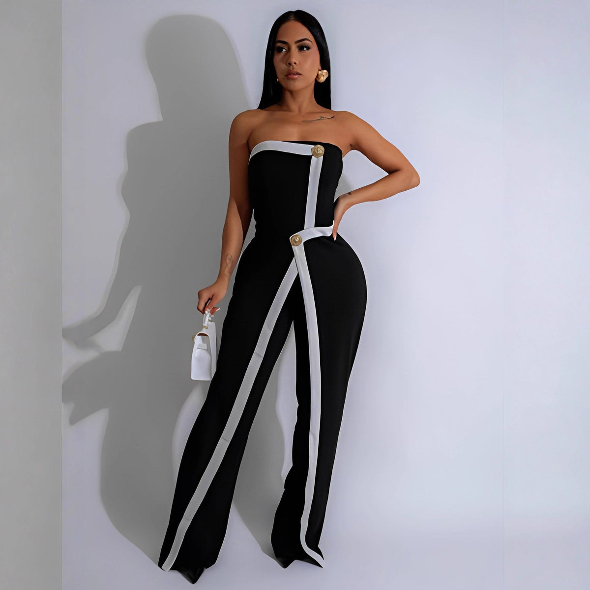 Women's Jumpsuit with Elegant Bustier Bodice and Contrasting Hem Accents