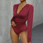 Women's Bodysuit with Elegant Lace Trim and Flattering Cut