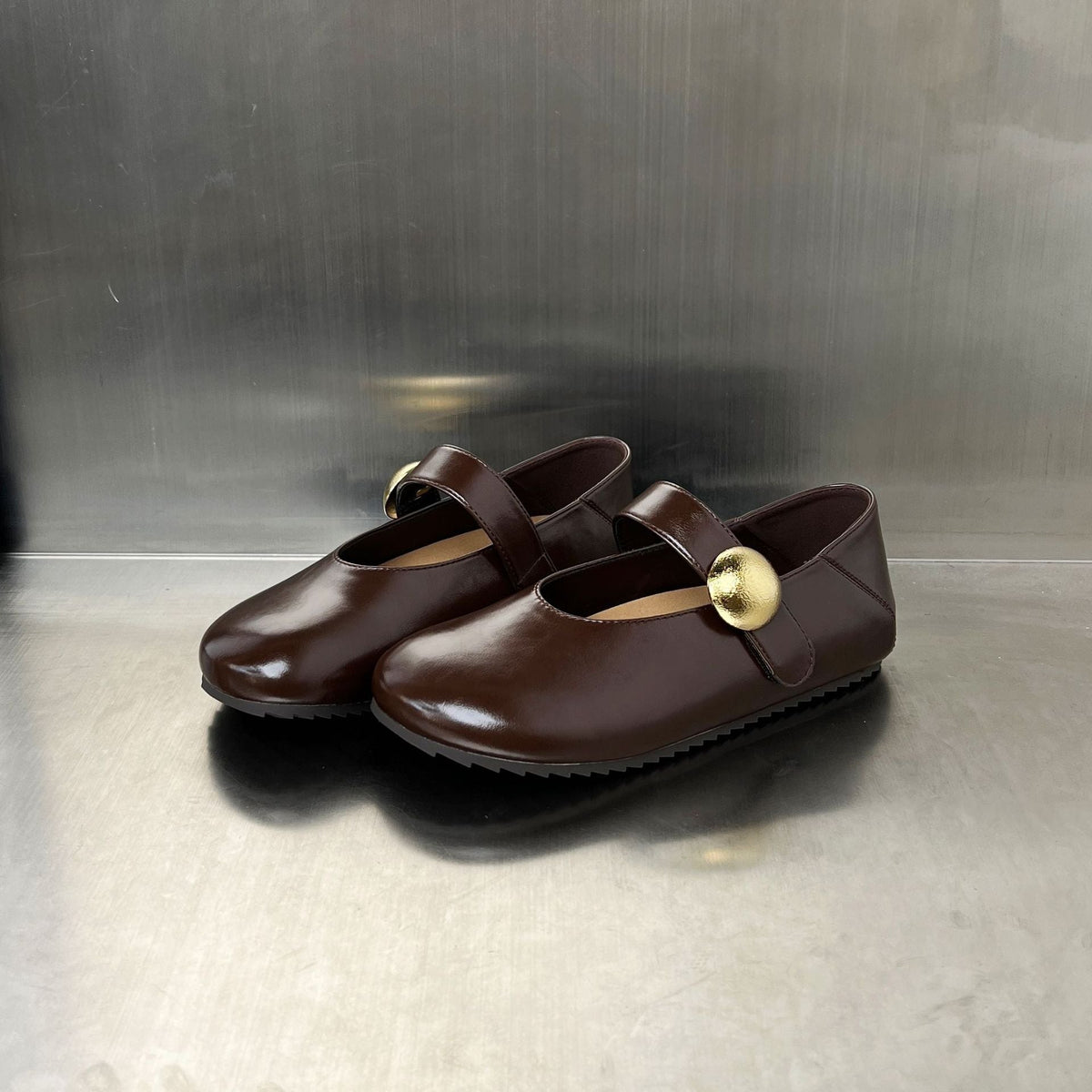 Women's Ballet Flats with Elegant Strap and Gold Buckle