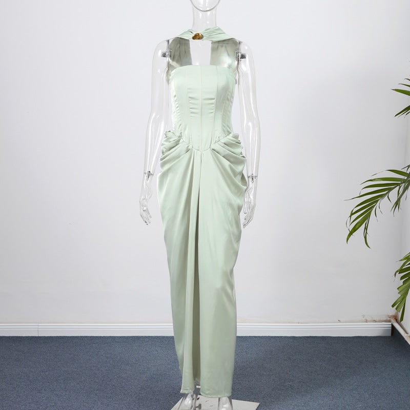 Women's Evening Dress with Asymmetrical Cut and Draping