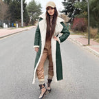 Women's Long Fleece Coat with Fold-Down Collar
