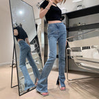 Women's Glitter Bootcut Jeans with Slit and Stretch