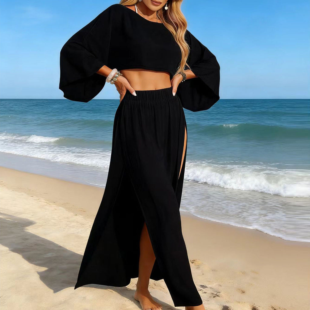 Women's Airy Maxi Skirt with Side Slits and Open Structure