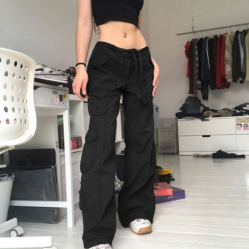 Women's Cargo Pants with Side Pockets and Adjustable Waist