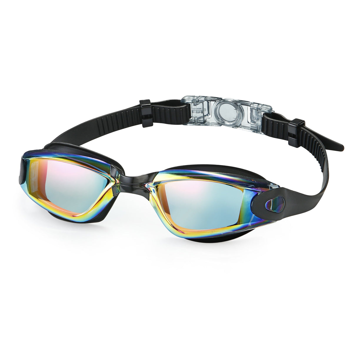 Swim goggles with adjustable head strap and anti-fog technology