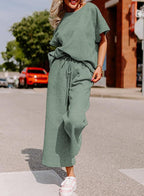 Women's Casual Jumpsuit Set in Soft Material with Elastic Waistband and Wide-Legged Pants