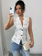 Women's Lace Shirt Blouse with Elegant Button Placket