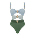 Women's Swimsuit with Draping and Gold Accents