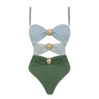 Women's Swimsuit with Draping and Gold Accents