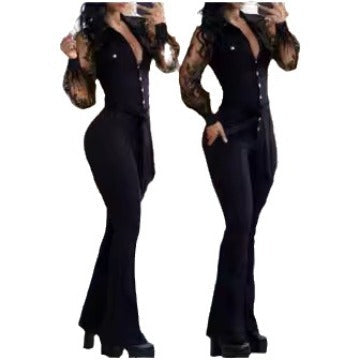 Elegant Jumpsuit with Sheer Sleeves