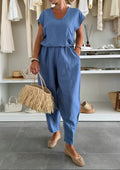 Women's Casual Jumpsuit with Elastic Waist and Pockets