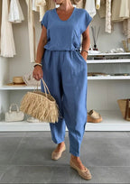 Women's Casual Jumpsuit with Elastic Waist and Pockets