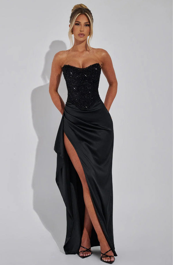 Women's Elegant Evening Dress with Shimmering Bodice