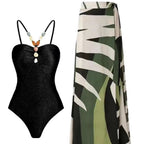 Women's Swimsuit with Elegant Wrap Skirt and Decorative Details