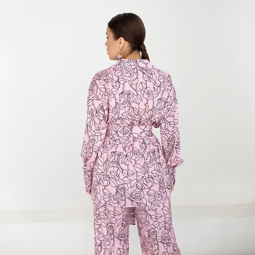 Women's Fashionable Blazer Set with Floral Accents