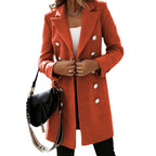 Women's Elegant Double-Breasted Coat with Metallic Buttons and Feminine Cut