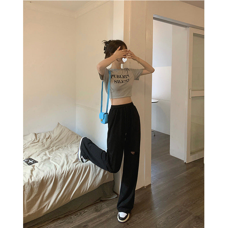 Women's Comfortable Casual Pants with Fashionable Cut-Out Details