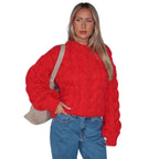 Women's Chunky Knit Sweater with Modern Cable Pattern and Casual Cut