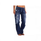 Women's Destroyed Wide-Leg Jeans with Casual Fit