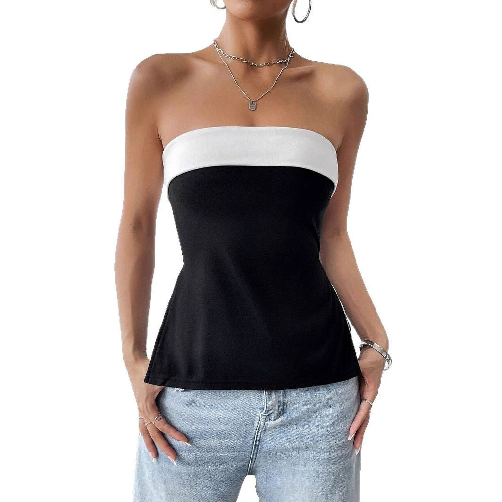 Women's Bandeau Top with Elegant Color Block Design