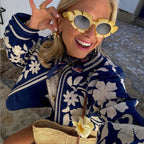 Women's Embroidered Cotton Jacket with Floral Design and Soft Lining