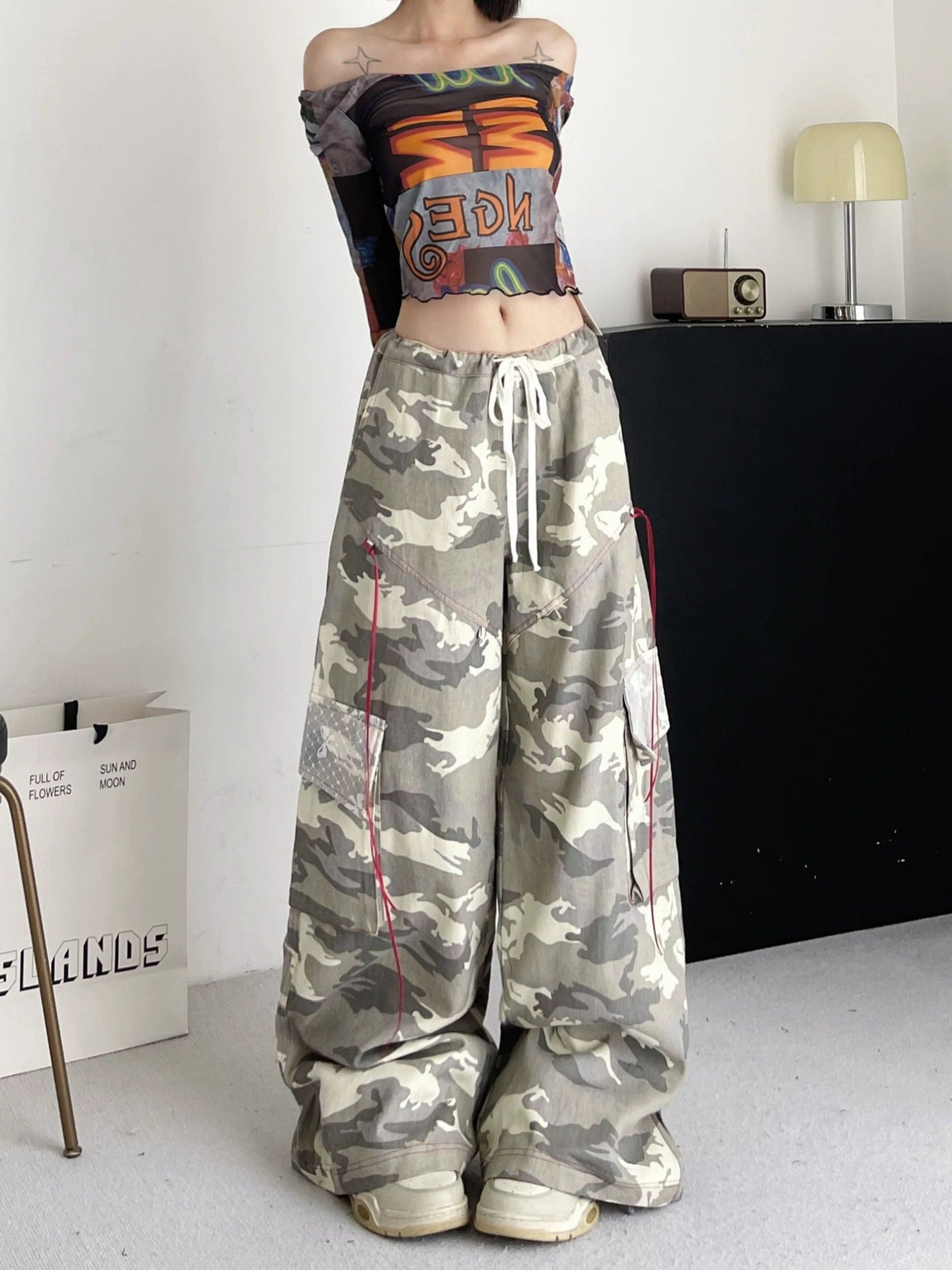Women's Oversized Cargo Pants with Camouflage Design