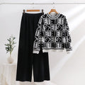 Women's Casual Knit Loungewear Set with Graphic Pattern and Wide Cut
