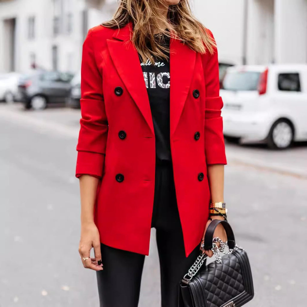 Women's Elegant Tailored Blazer with Double-Breasted Button Closure