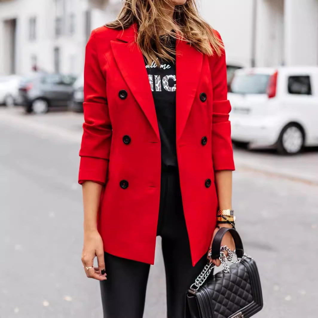 Women's Elegant Tailored Blazer with Double-Breasted Button Closure