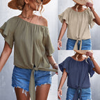 Women's Airy Blouse with Playful Knot and Voluminous Sleeves