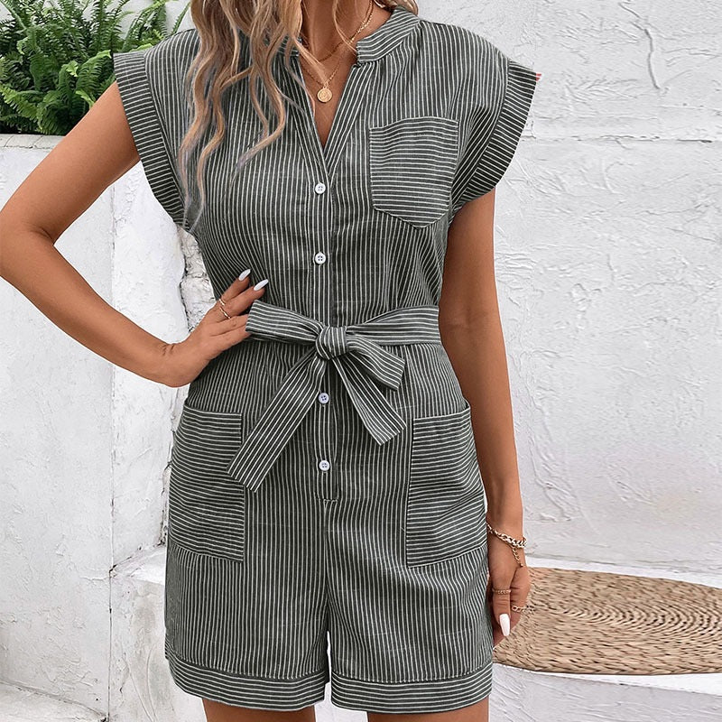 Women's Short Jumpsuit with Fashionable Stripes