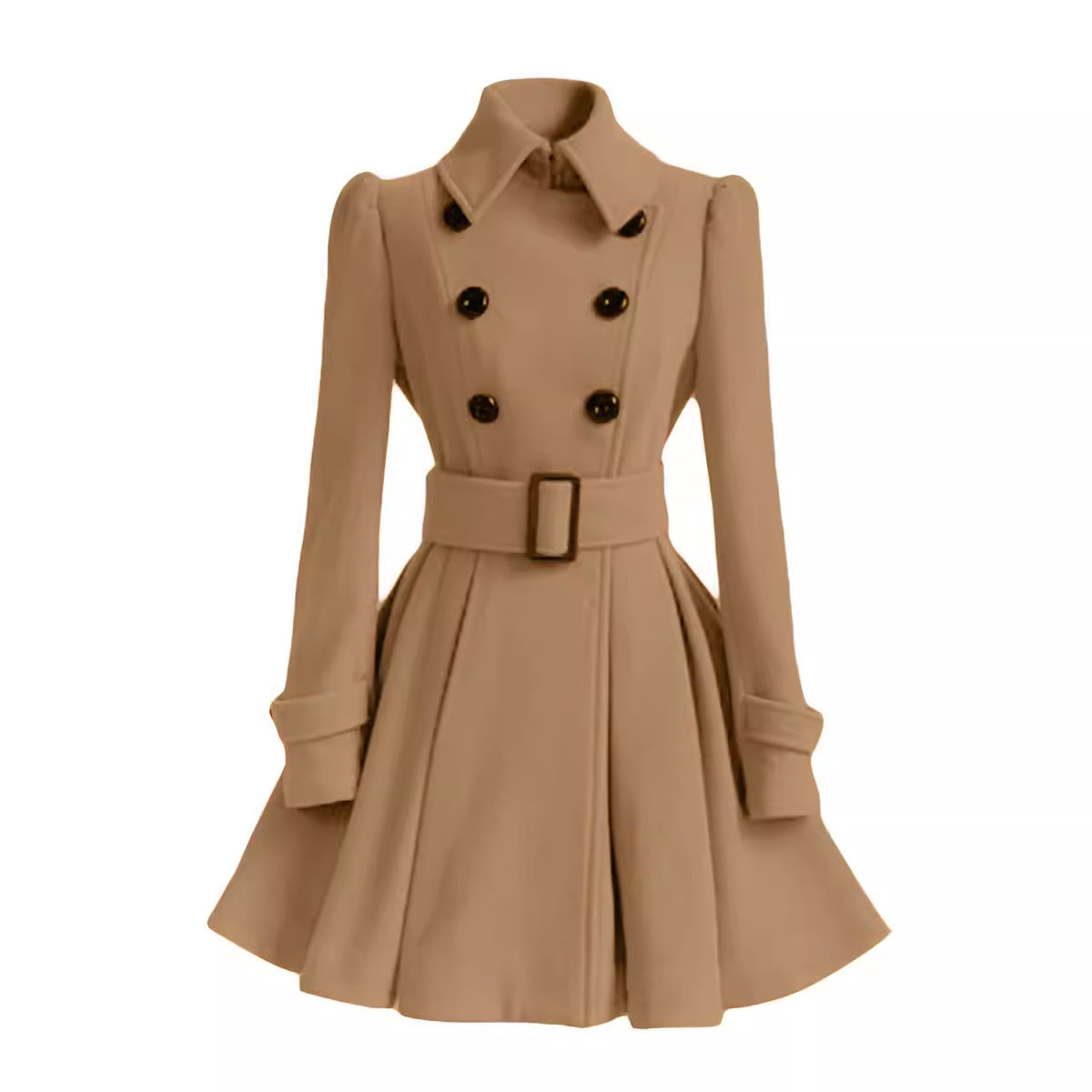 Women's Elegant Trench Coat with Flared Cut and French Collar