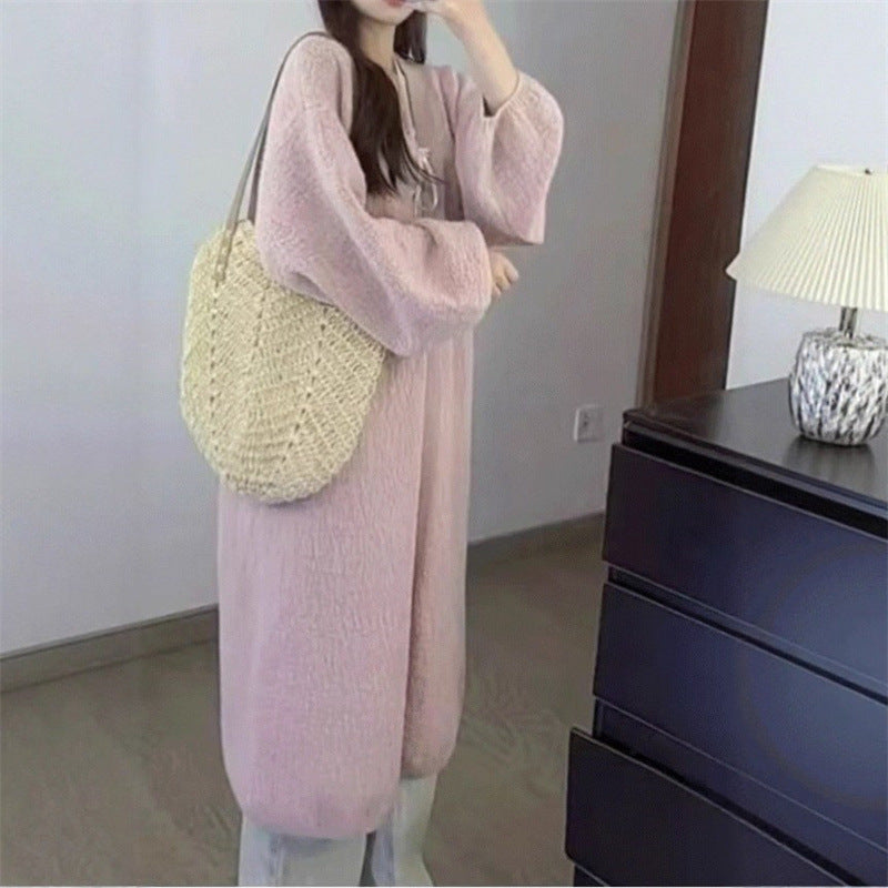 Long Women's Knit Jumpsuit with Dropped Shoulders