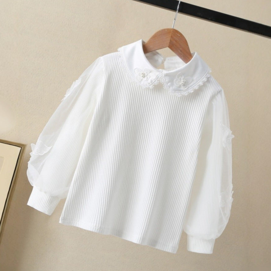 Women's Blouse with Elegant Puff Sleeves and Ruffled Collar