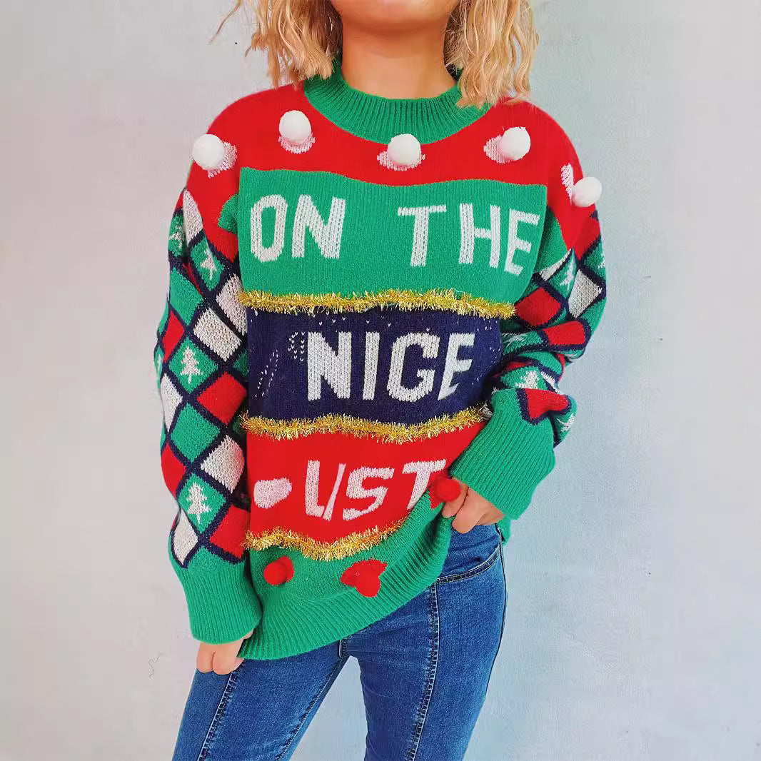 Women's Festive Holiday Pullover with Playful Details