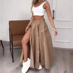Women's Long Cargo Skirt with Side Slit and Pockets