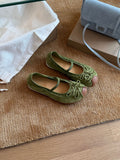 Women's Suede Ballet Flats with Strap and Decorative Bow