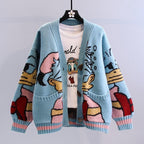 Women's Large Knit Cardigan with Playful Motif