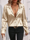 Elegant Metallic Long-Sleeve Blouse