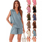 Casual V-Neck Sweatshirt with Shorts