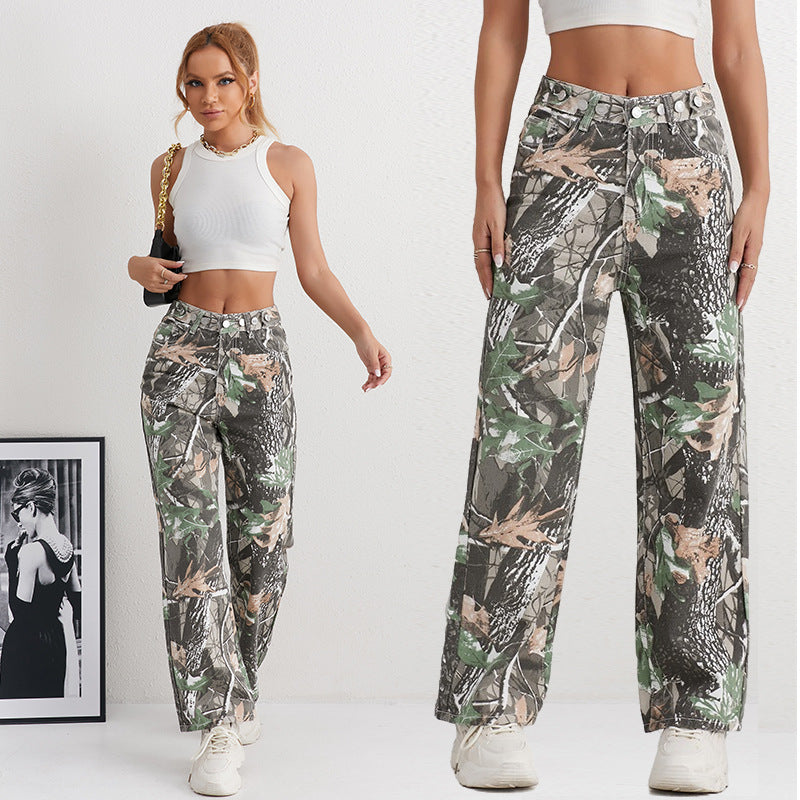 Women's High-Waisted Camouflage Cargo Pants