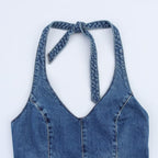 Women's Denim Jumpsuit with Crisscross Straps