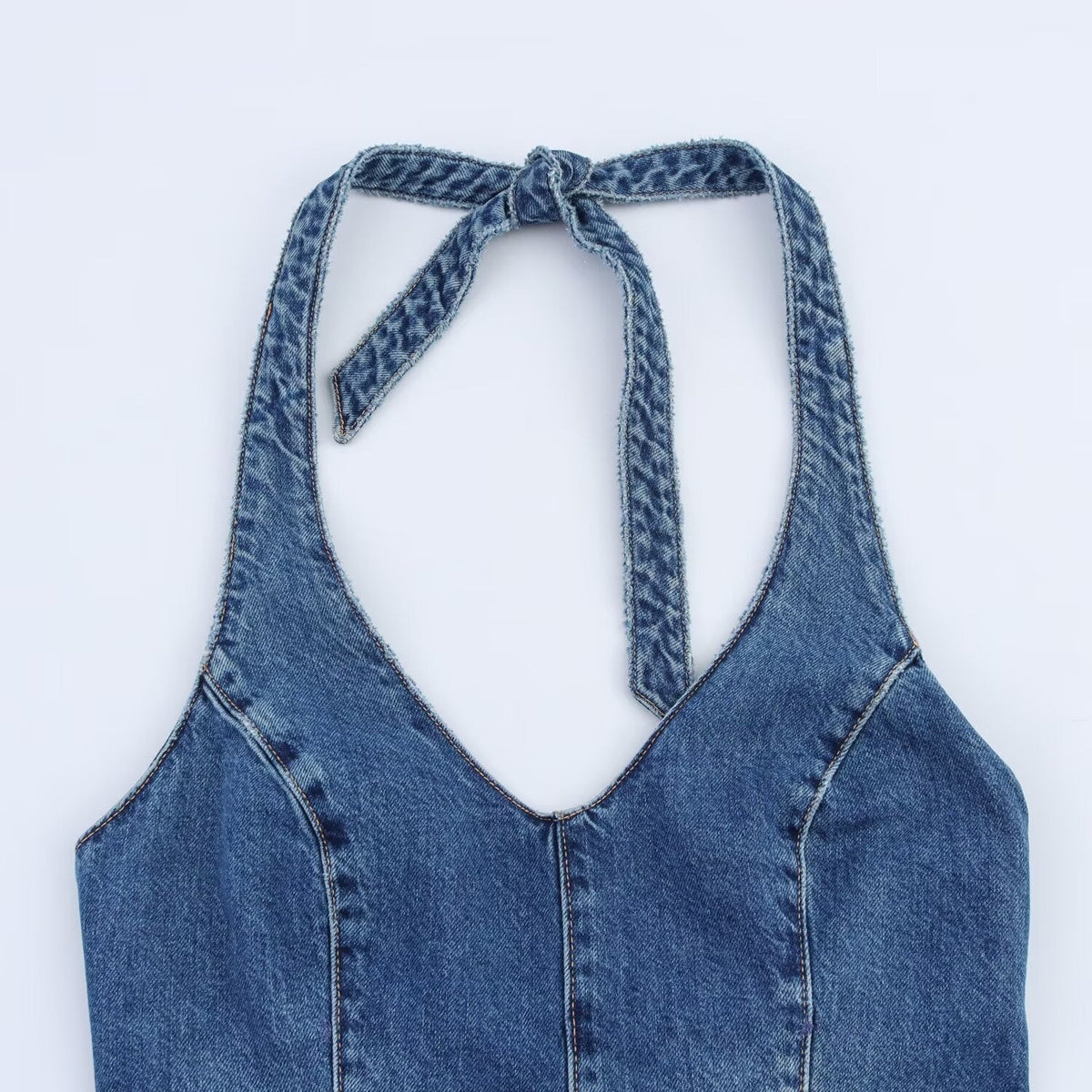 Women's Denim Jumpsuit with Crisscross Straps