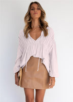 Women's Casual Blouse with Ruffles and Drawstring