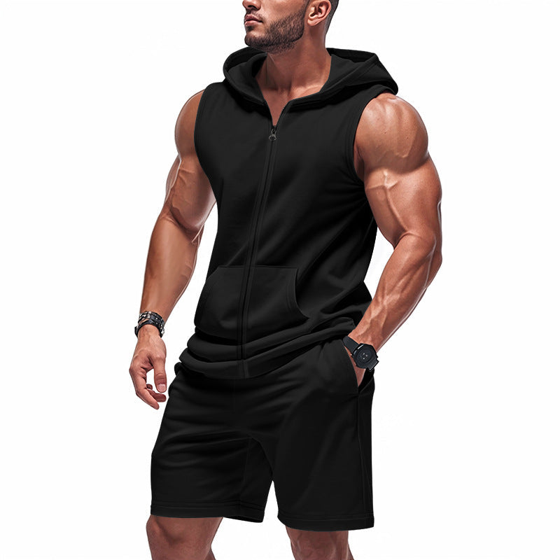 Men's Sleeveless Hoodie and Training Shorts Set